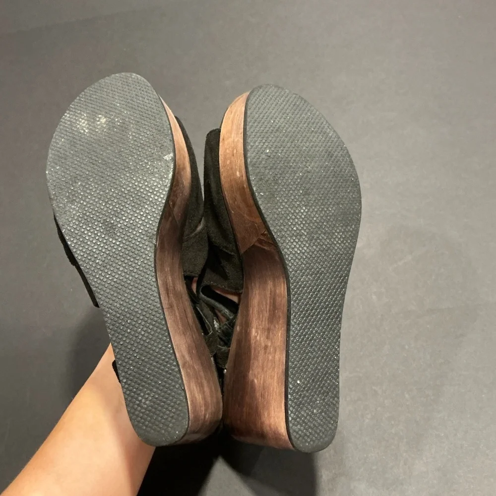 Cordani Josie Black Suede Platform Wedge Sandals